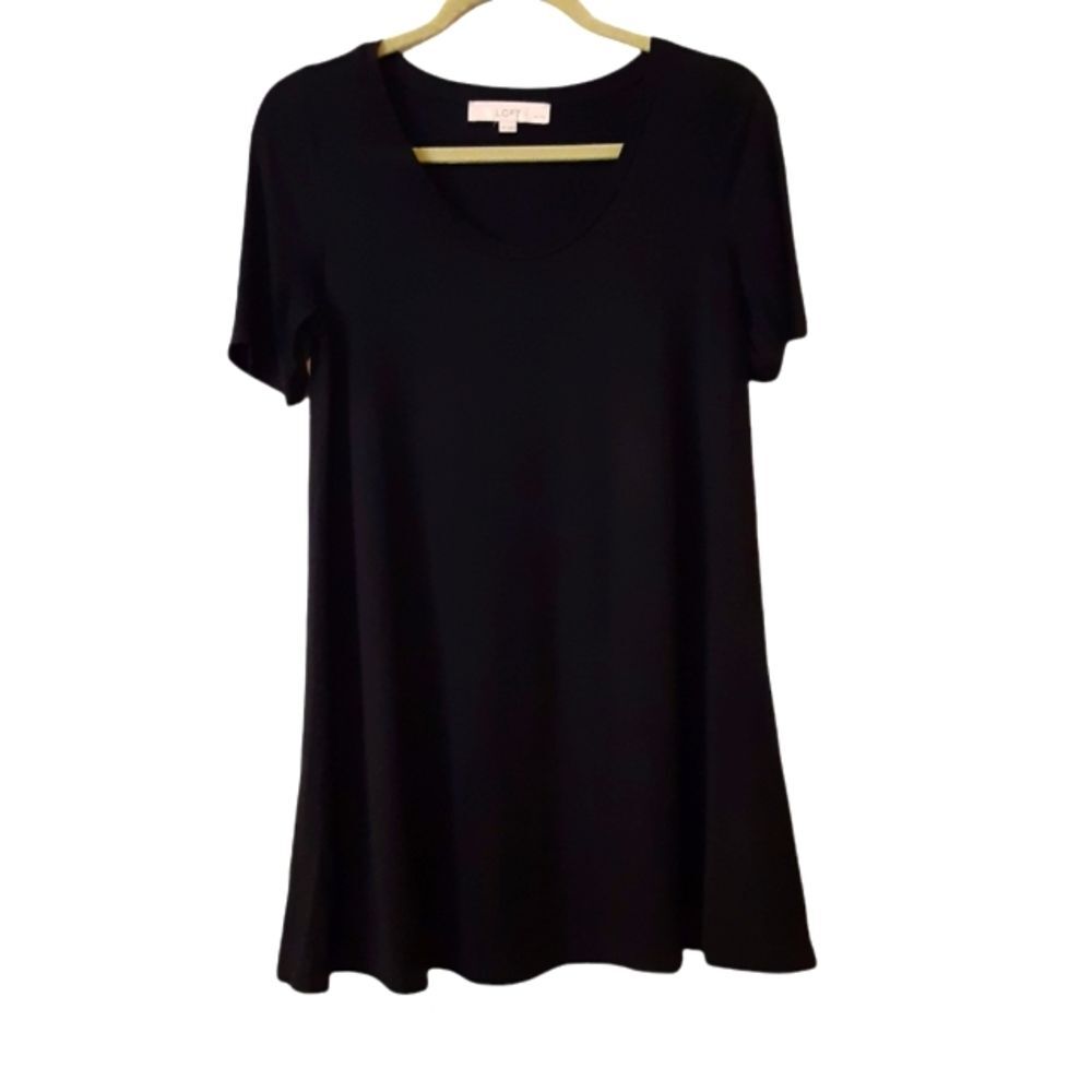 LOFT Black Knit Swing Dress. Size Small Petite Minimalist Core